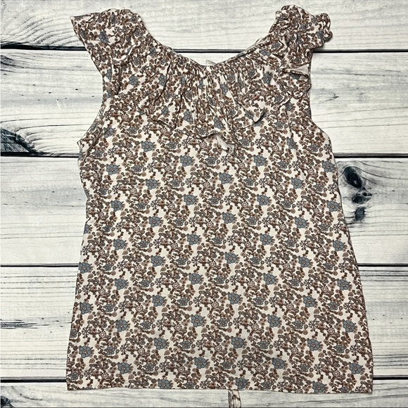 Kate Quinn Ditsy Floral Ruffled V Neck Ruched Sleeveless Top M - Picture 2 of 10